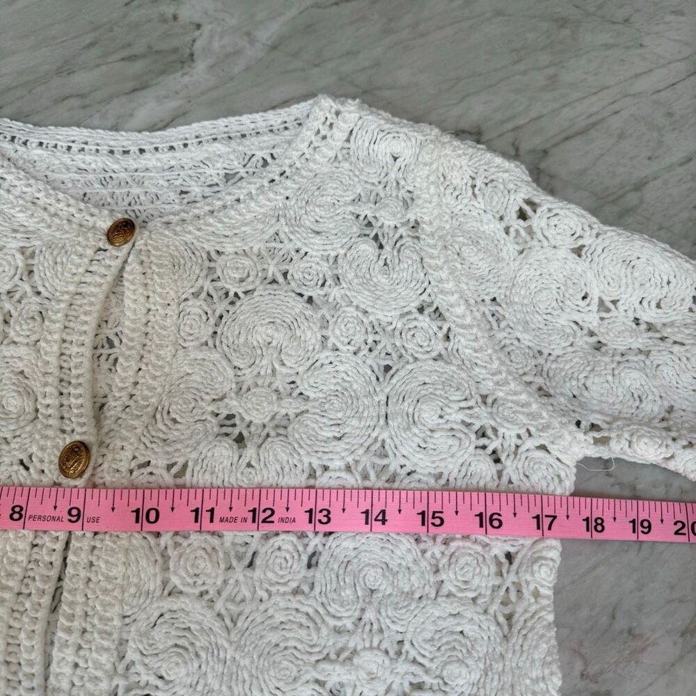 White cotton Crochet Button Cardigan flare sleeve size S? - Picture 7 of 8